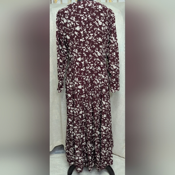 J.Crew Vintage Floral Button-Front Maxi Dress Maroon & Cream Size 10 Made in USA - Picture 3 of 12